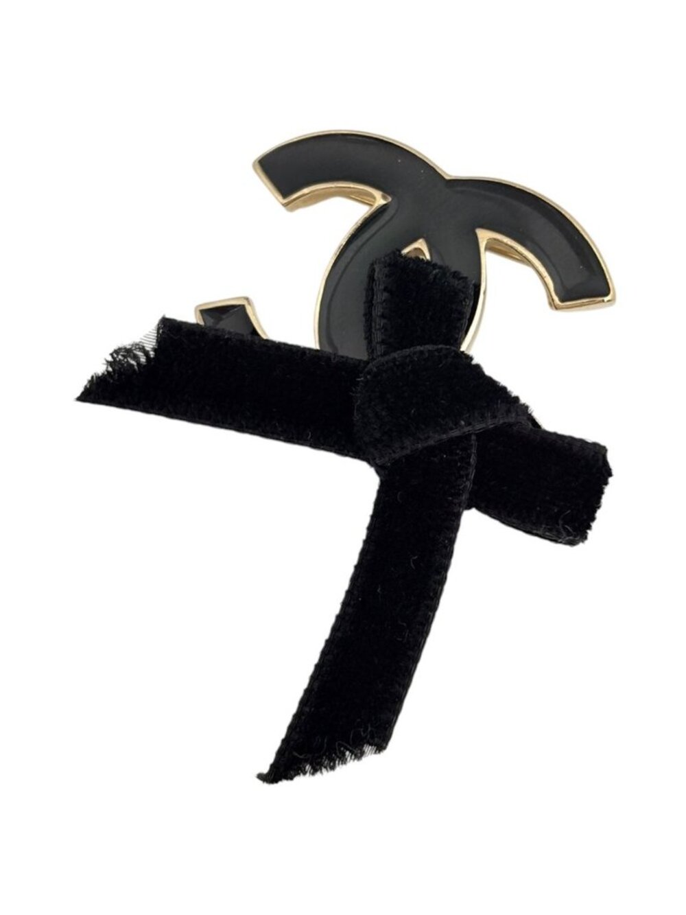 Chanel Brooch CC Logo Ribbon Fabric Black